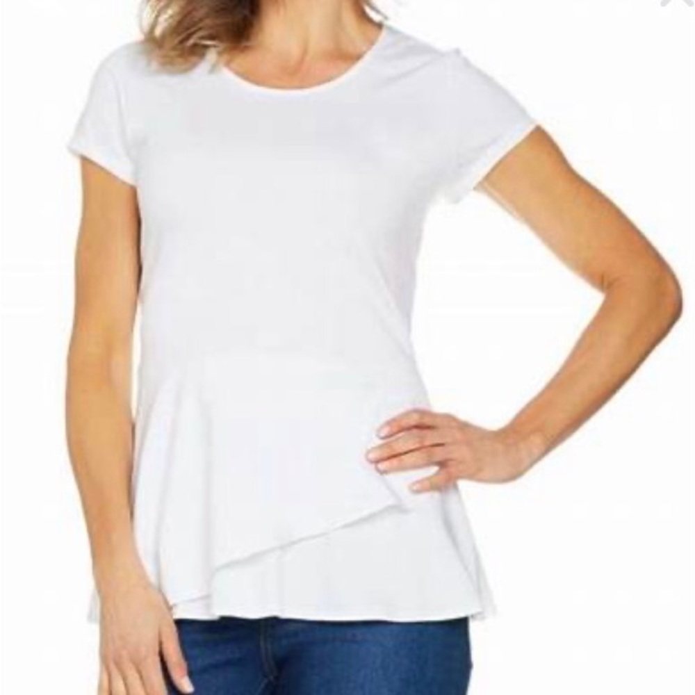 NWOT Isaac Mizrahi Live! Elbow Sleeve Peplum Flounce Knit Top